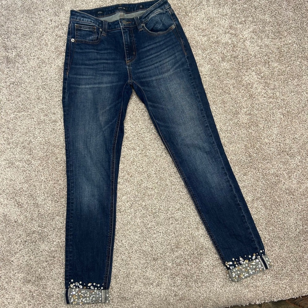 Miss Me Ankle Skinny Jeans Women's Size 26 Dark Wash Rhinestone Jeweled Cuff